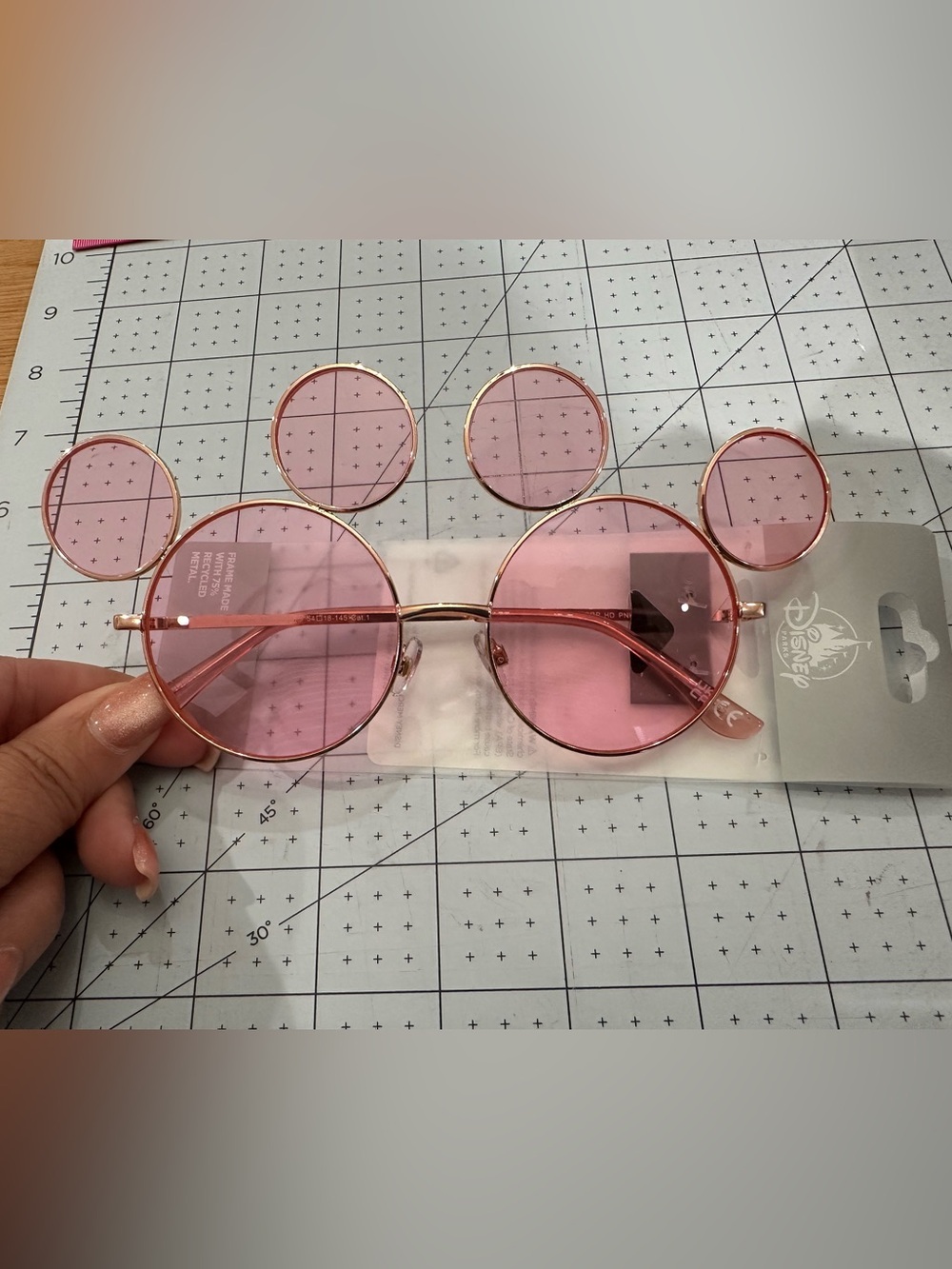 WDW Disney World Mickey Mouse Ears Pink Lens Sunglasses with Gold Frame